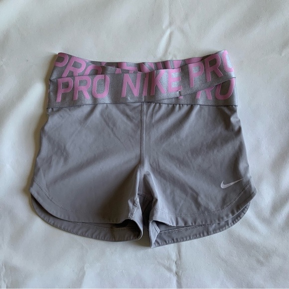Nike Women's Gray and Pink Athletic Shorts - Picture 2 of 9